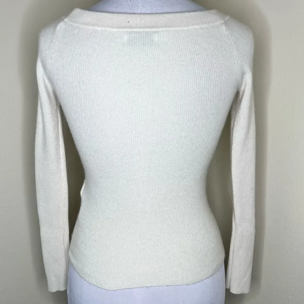 NAADAM Wool & Cashmere Sweater Cardigan Small Cream Ribbed Knit Button Front
